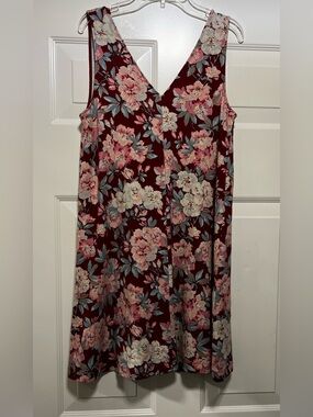 NWT LOFT Red Floral Swing Dress Sleeveless Size XS